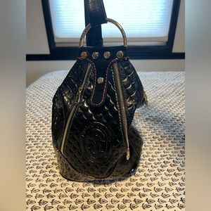Black scalloped leather Marino Orlandi backpack